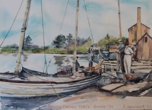 Herring Fishery - Bronte ON ~ 1940's  10" x 7"  Watercolour  unframed $160